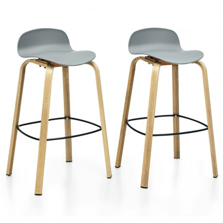 Set Of 2 Modern Barstools Pub Chairs With Low Back And Metal Legs-Gray HW67490HS-2