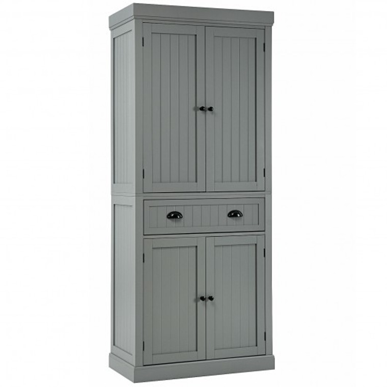 Cupboard Freestanding Kitchen Cabinet W/ Adjustable Shelves-Gray HW63843GR