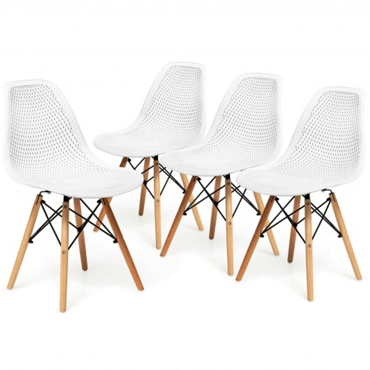 4 Pcs Modern Plastic Hollow Chair Set With Wood Leg-White HW67068WH-4