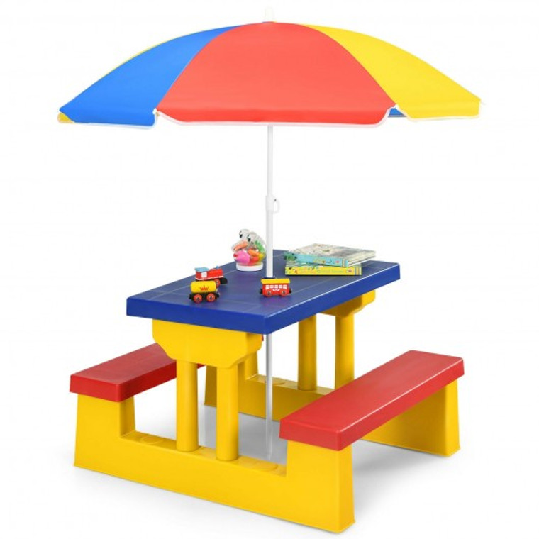 Kids Picnic Folding Table And Bench With Umbrella-Yellow OP70475CL