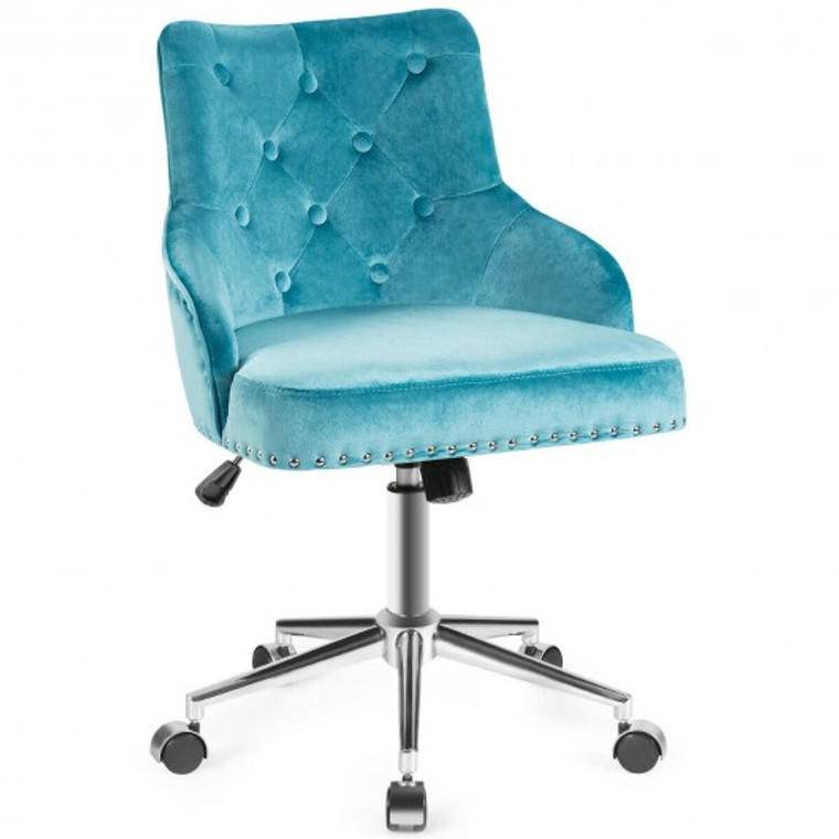 Tufted Upholstered Swivel Computer Desk Chair With Nailed Tri-Turquoise HW65486TU