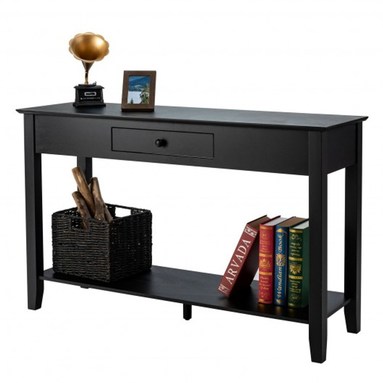 Console Sofa Side Accent Table With Drawer Shelf-Black HW65912BK