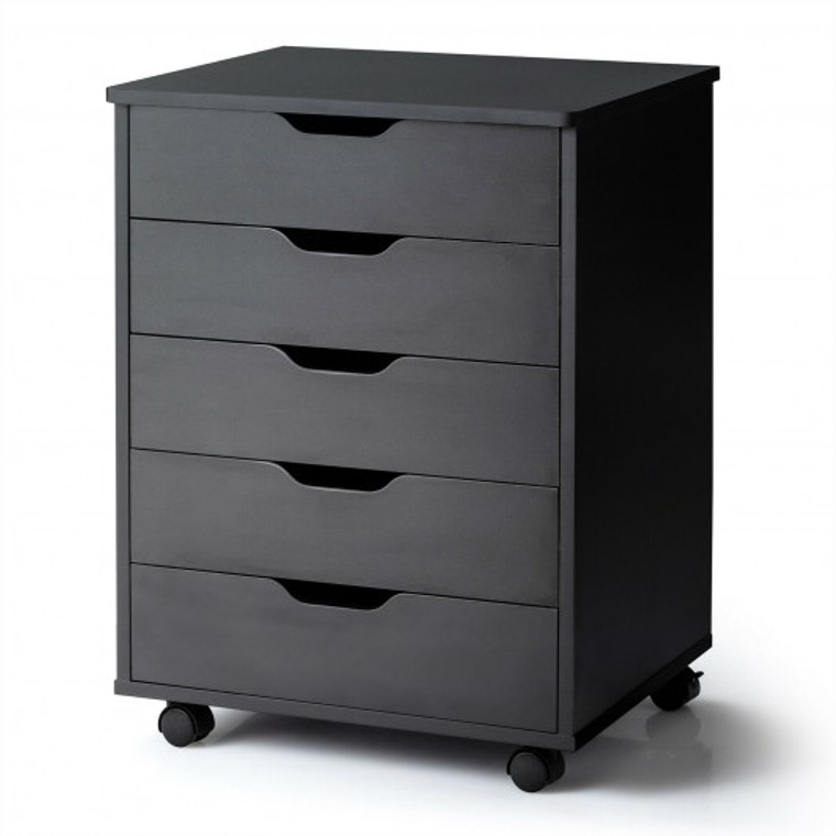 5 Drawer Mobile Lateral Filing Storage Home Office Floor Cabinet With Wheels-Black HW65978BK