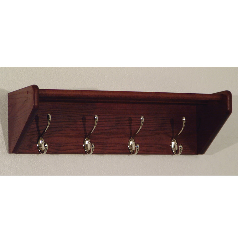 4 Hook Shelf, Nickel Hooks, Mahogany 24HCRNMH By Wooden Mallet