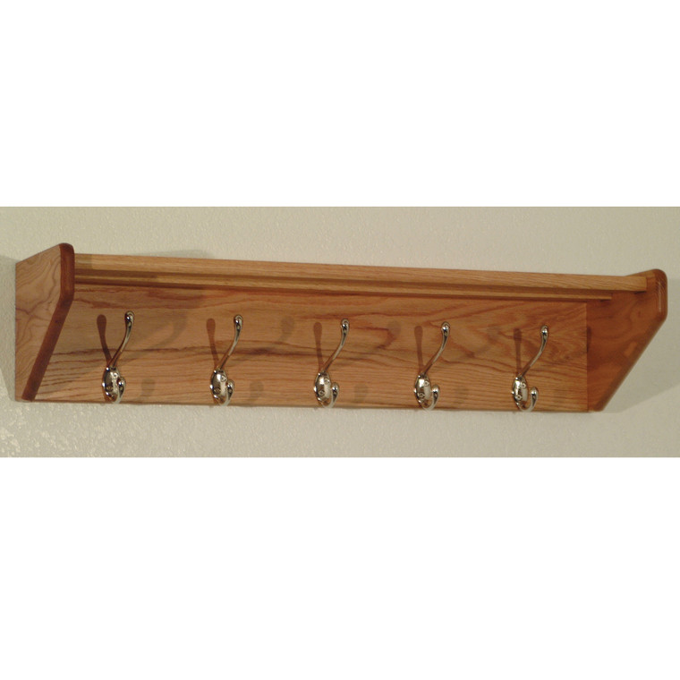 5 Hook Shelf, Nickel Hooks, Light Oak 32HCRNLO By Wooden Mallet