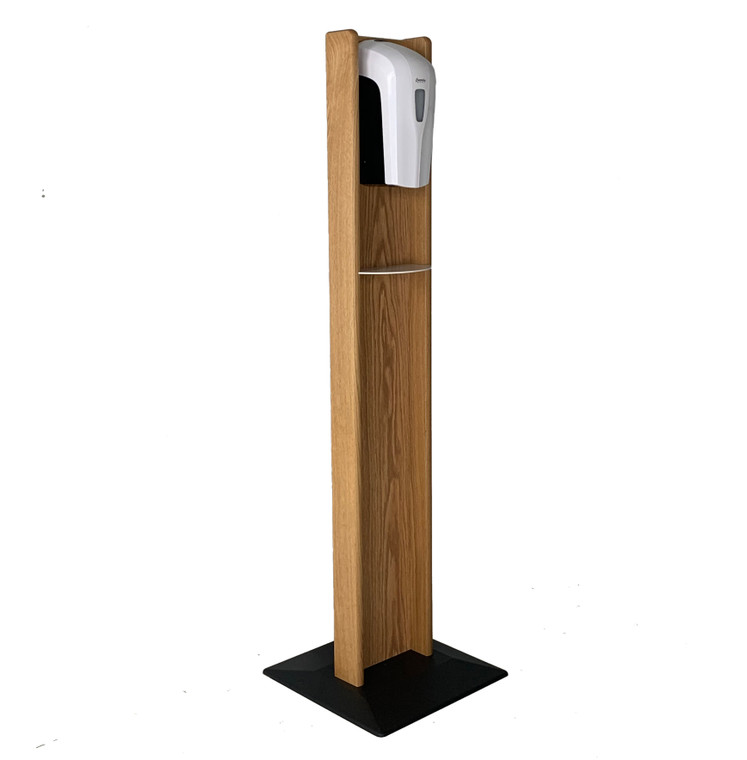 Automatic Touchless Gel Hand Sanitizer Dispenser On Floor Stand, With Drip Catcher, Light Oak HSS3LO By Wooden Mallet