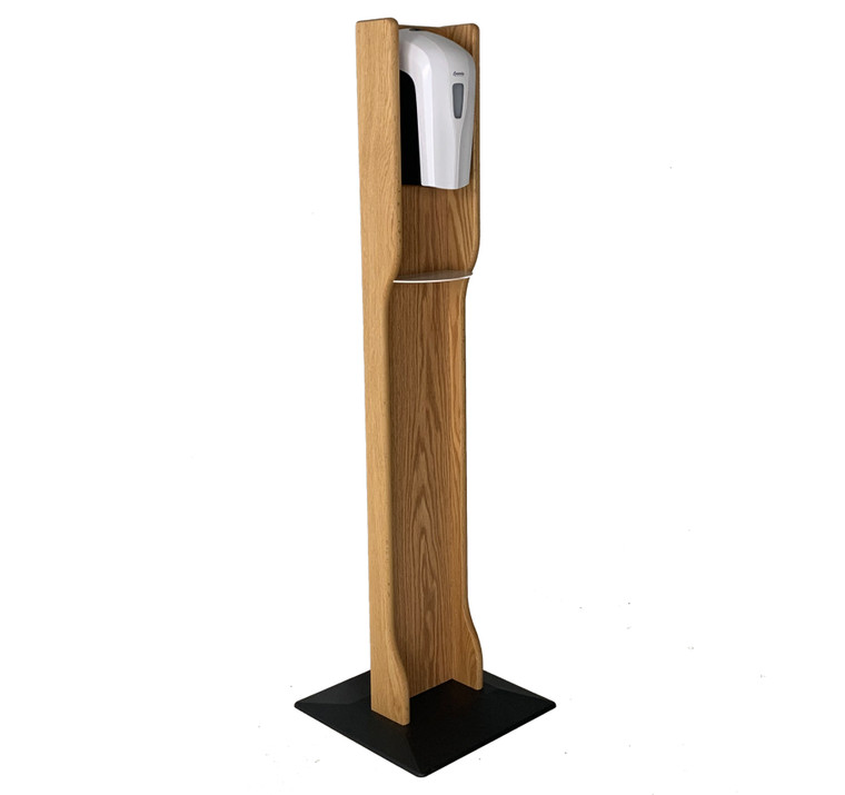 Automatic Touchless Gel Hand Sanitizer Dispenser On Designer Floor Stand, With Drip Catcher, Light Oak HSS4LO By Wooden Mallet