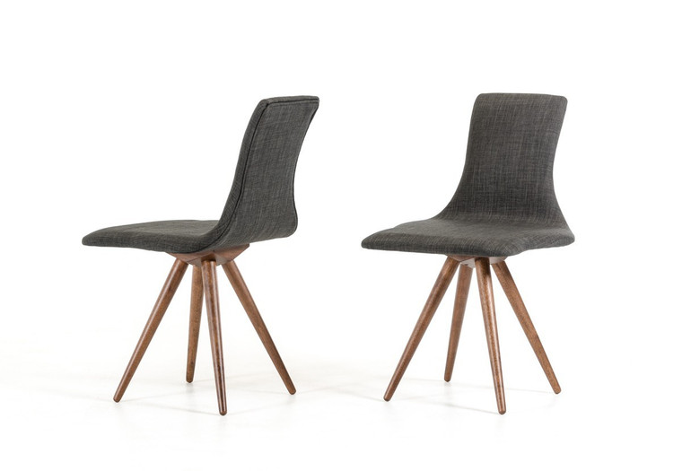 Homeroots (Set Of 2) Modern Grey Fabric And Walnut Spindle Leg Dining Or Side Chairs 283811