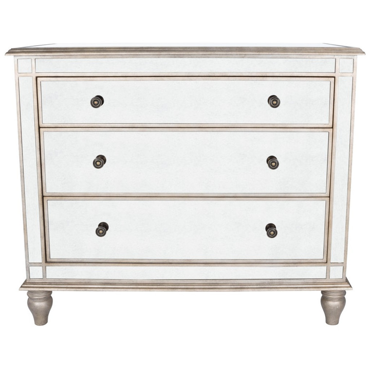 Homeroots 3 Drawer Mirrored Console Chest Finished With Silver Birch Accents 383193