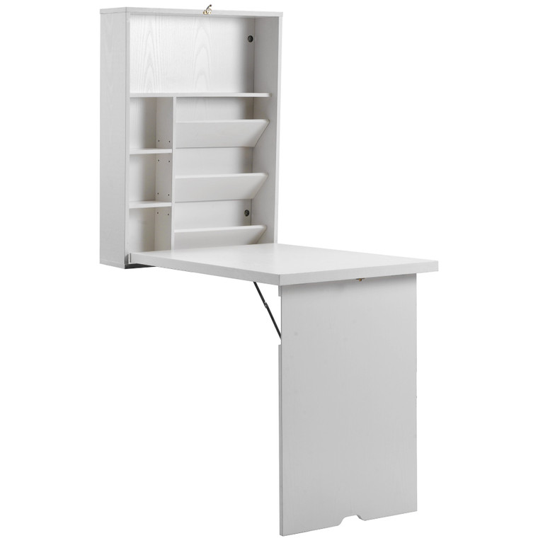 Homeroots White Finish Folding Murphey Style Desk With Shelves 383734
