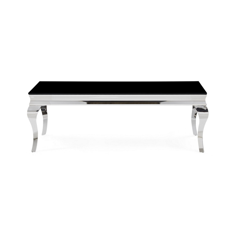 Homeroots Silver Tone Black Glass Top Cocktail Table 383816