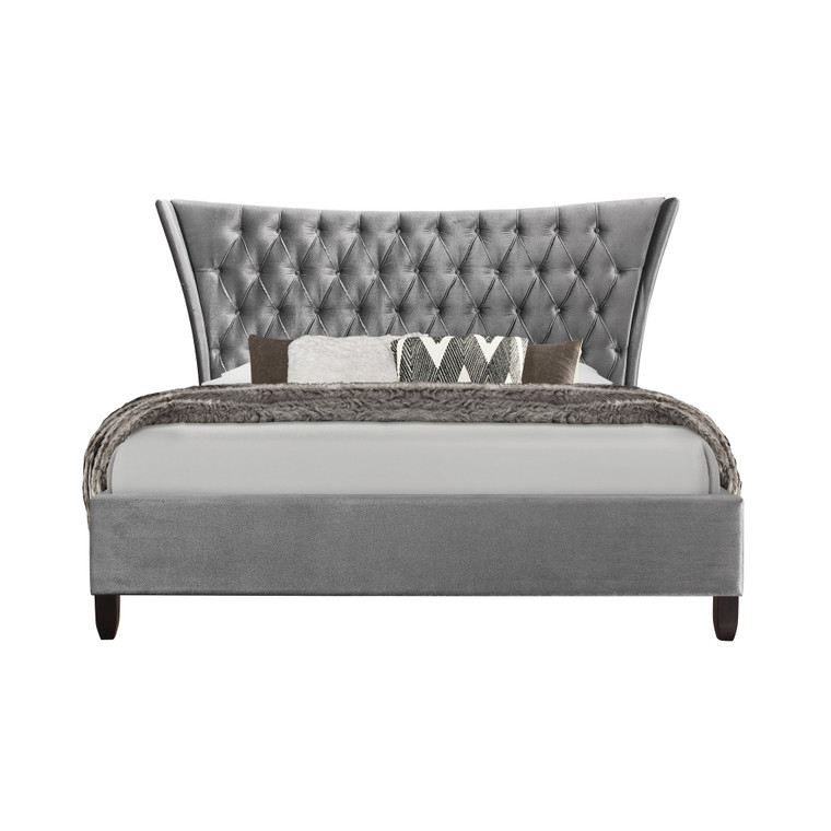 Homeroots Silver Full Bed With Soft Velvet Grey Upholstered Headboard 383909
