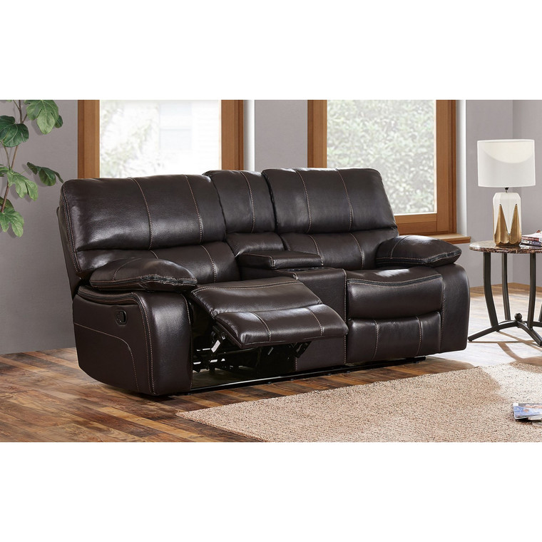 Homeroots Espresso Black Leather Gel Cover Console Reclining Loveseat In Removable Back And Extra Plush Cushions 383933