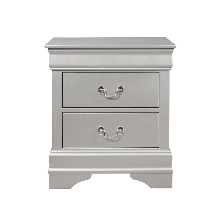 Homeroots Modern Silver Toned Nightstand With 2 Drawer 383975
