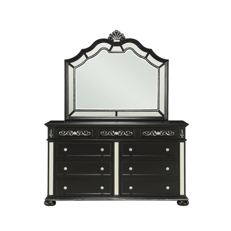Homeroots Black Jewel Heirloom Appearance Dresser With Intricate Carvings Mirrored Accents 9 Drawer 384024