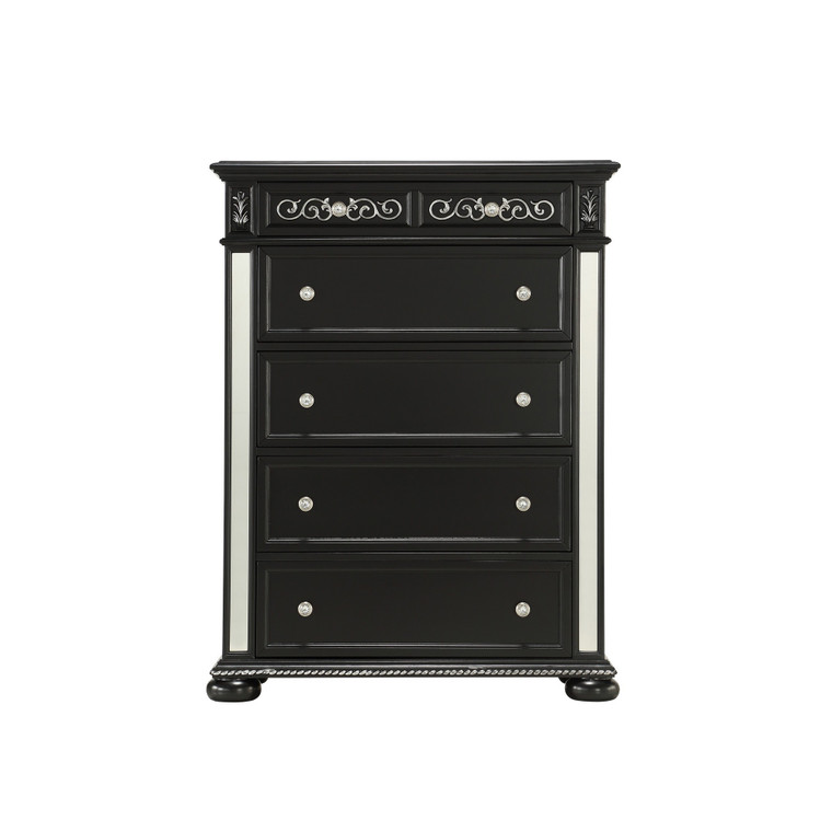 Homeroots Black Jewel Heirloom Appearance Chest With Intricate Carvings Mirrored Accents 9 Drawer 384025