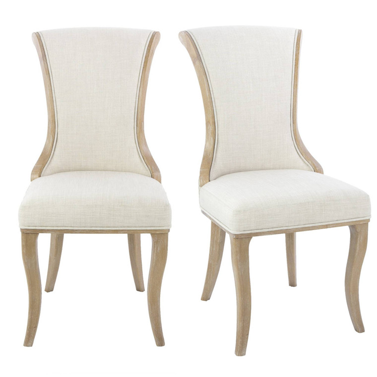 Homeroots (Set Of 2) Updated Rustic White Linen Wood Frame Dining Chairs 384134