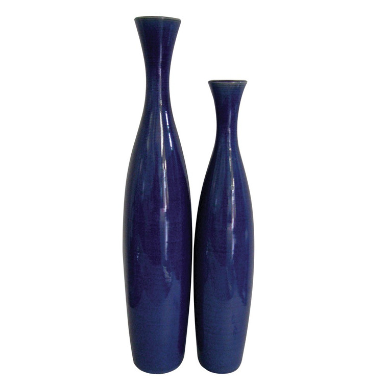 Homeroots (Set Of 2) Cobalt Blue Glaze Finish Ceramic Vases 384165