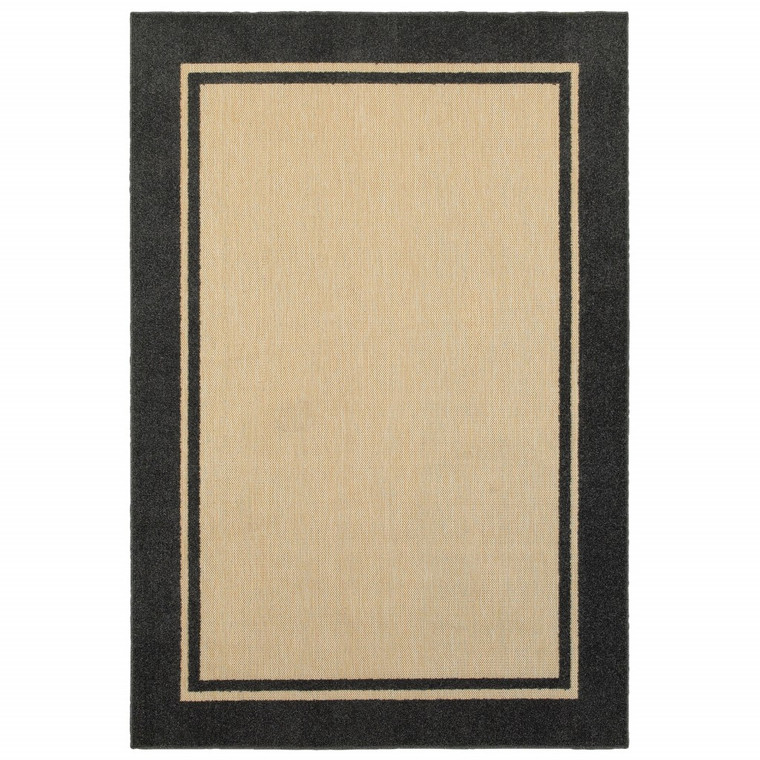 Homeroots 9' X 12' Sand And Black Border Indoor Outdoor Area Rug 384341