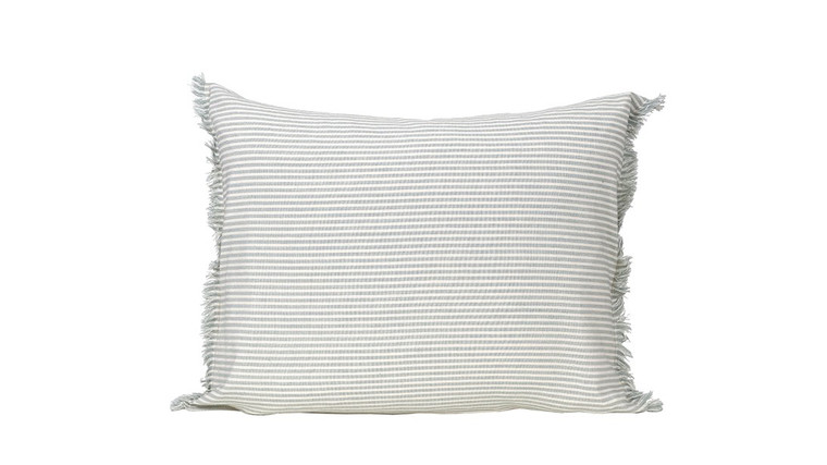 Homeroots (Set Of 2) Light Blue And Ivory Horizontal Stripe Lumbar Accent Pillows 384415