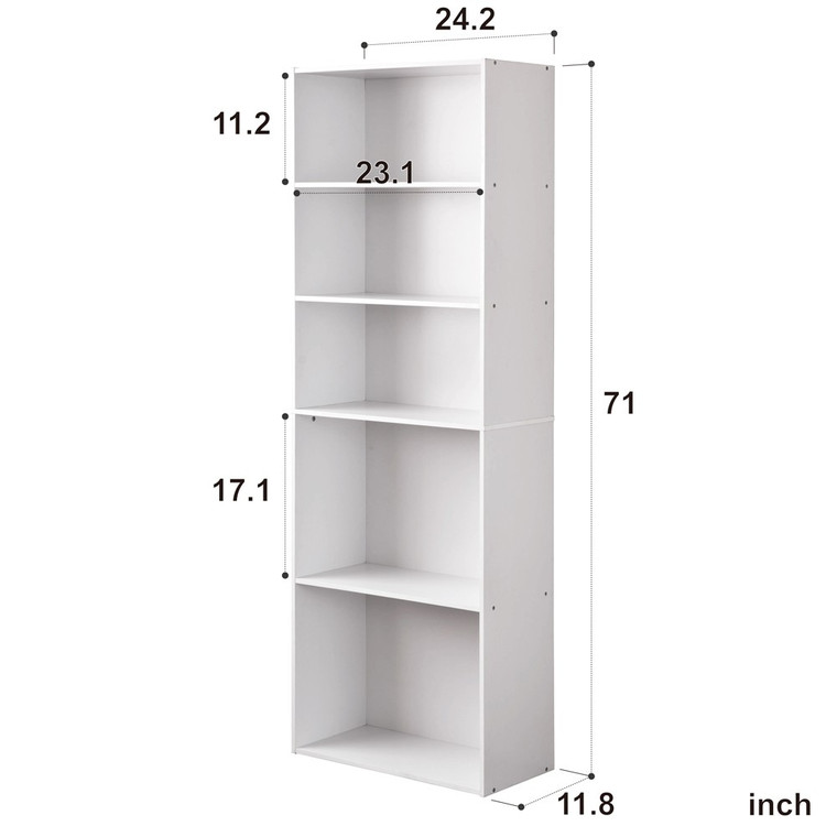 Homeroots Classic White 5 Shelve Storage Bookcase 384472