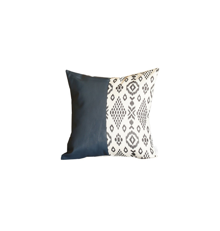 Homeroots Bisected Eclectic Patterns And Spruce Blue Faux Leather Lumbar Pillow Cover 386782