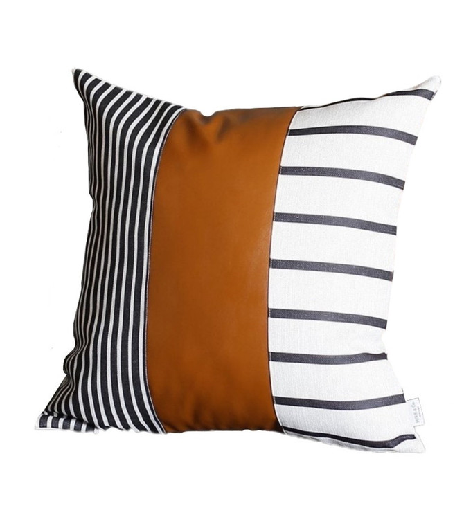 Homeroots Faux Leather And Monochromatic Stripes Decorative Pillow Cover 386785