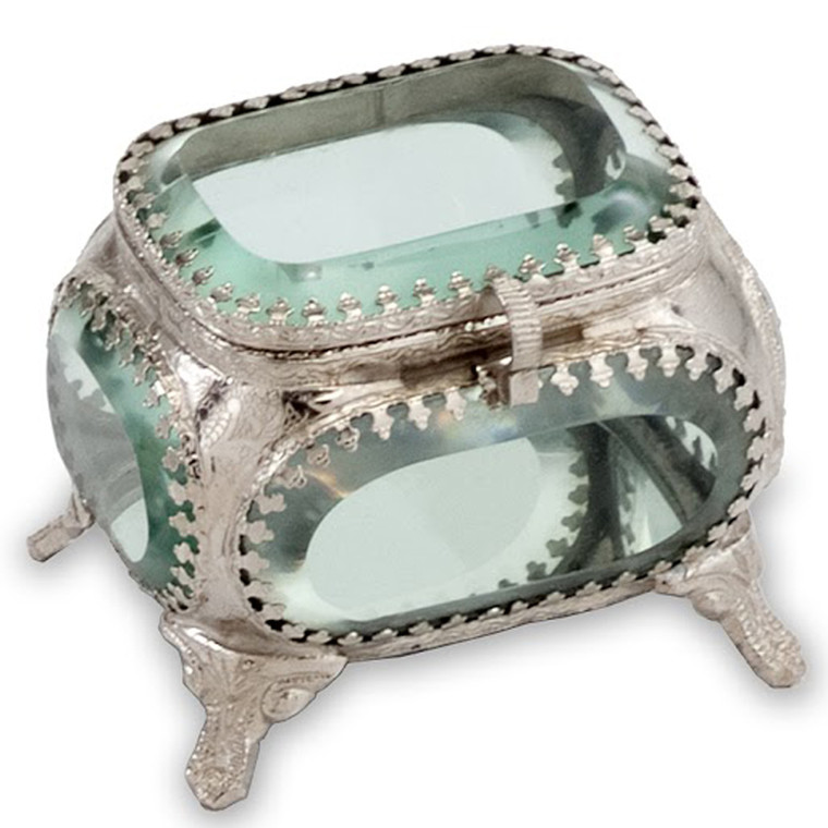 Homeroots 3" X 3.5" X 3" Glass & Antique Nickel, Square, Metal/Glass - Jewelry Box 354581