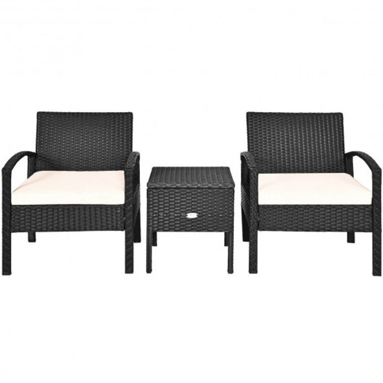 3 Piece Outdoor Patio Rattan Furniture Set with Cushion HW63757WH