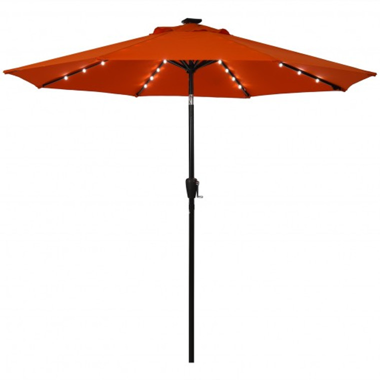 9ft Solar Patio Market Umbrella Shelter with 32 LED Lights-Orange OP70681OR