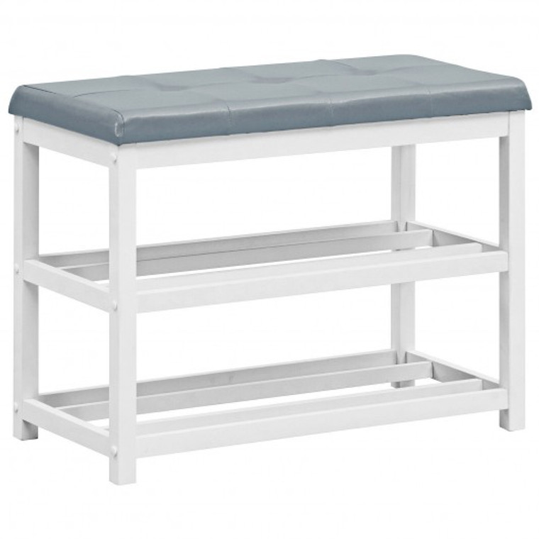 2-Tier Wooden Shoe Rack Bench with Padded Seat-White HW67499WH