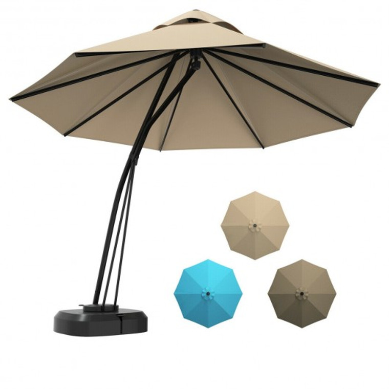 11 Feet Outdoor Cantilever Hanging Umbrella with Base and Wheels-Beige OP70377BE+