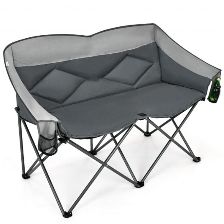 Folding Camping Chair with Bags and Padded Backrest-Gray OP70772GR
