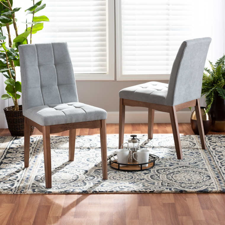 Baxton Studio Tara Mid-Century Modern Transitional Light Grey Fabric Upholstered And Walnut Brown Finished Wood 2-Piece Dining Chair Set RDC714-Light Grey/Walnut-DC