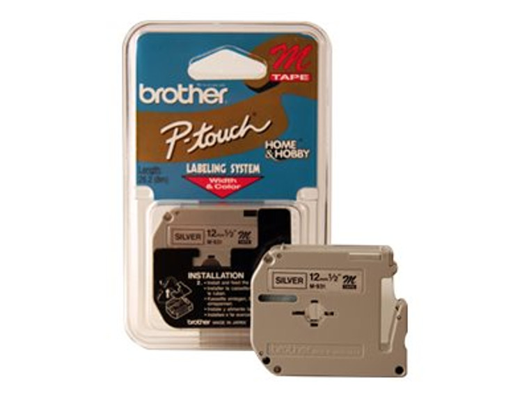 Brother 1/2" M Tape 12Mm Black On Silver BRTM931 By Arlington