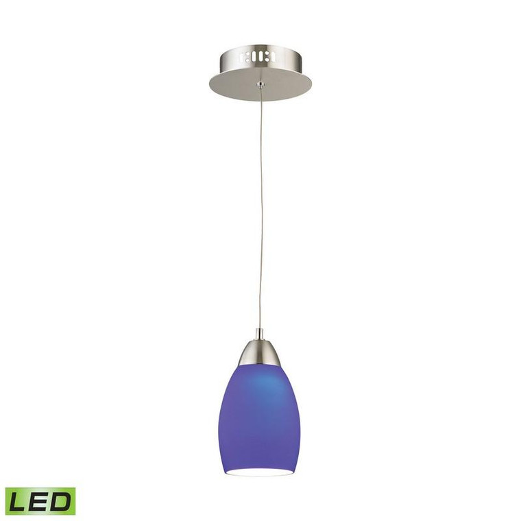Buro 1 Light Led Pendant In Satin Nickel With Blue Glass LCA201-7-16M