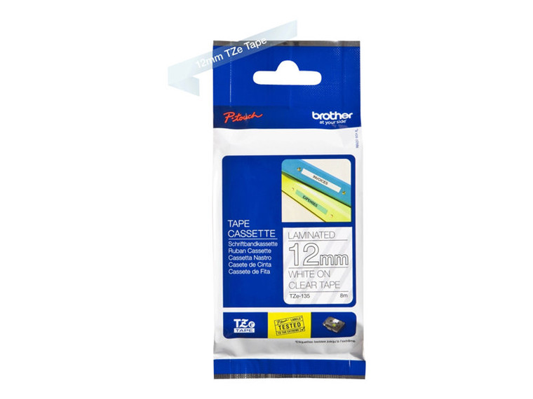 Brother 1/2" Tze Tape 12Mm White On Clear BRTTZE135 By Arlington