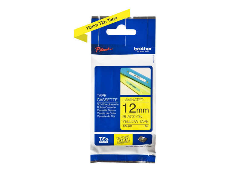 Brother 1/2" Tze Tape 12Mm Black On Yellow BRTTZE631 By Arlington