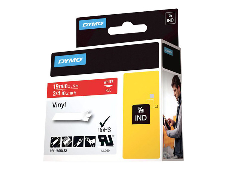 Dymo Ind Vinyl Labels White/Red 3/4" X 18' DYM1805422 By Arlington