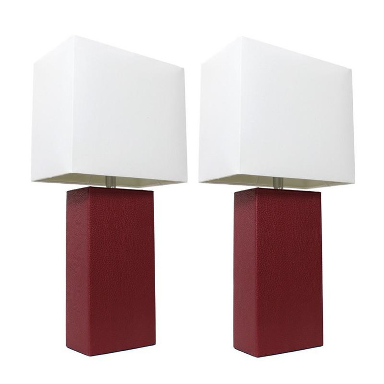 2 Pack Modern Leather Table Lamps w/White Shades, Red - LC2000-RED-2PK