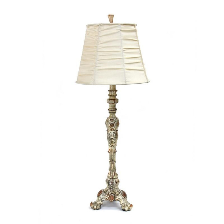 Antique Style Buffet Table Lamp with Cream Ruched Shade - LT3301-CRM