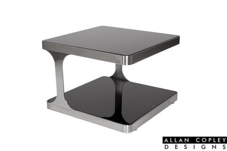 Allan Copley Diego Black Glass Top Stainless Steel End Table 21103-02