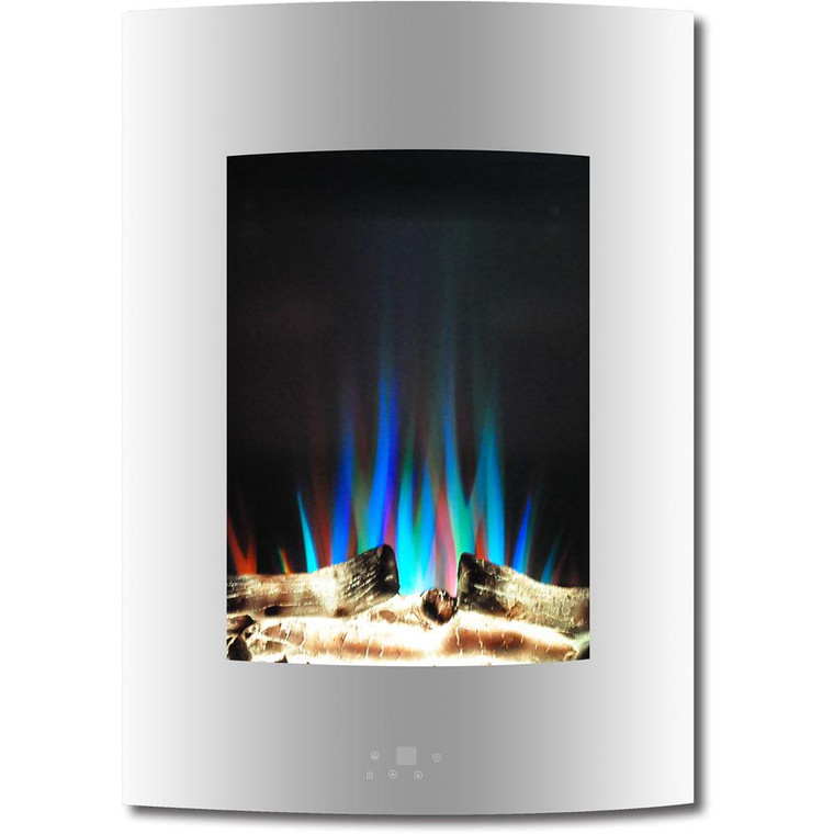 19.5" Vertical Color Changing Wall Mount Fireplace With Logs CAM19VWMEF-2WHT