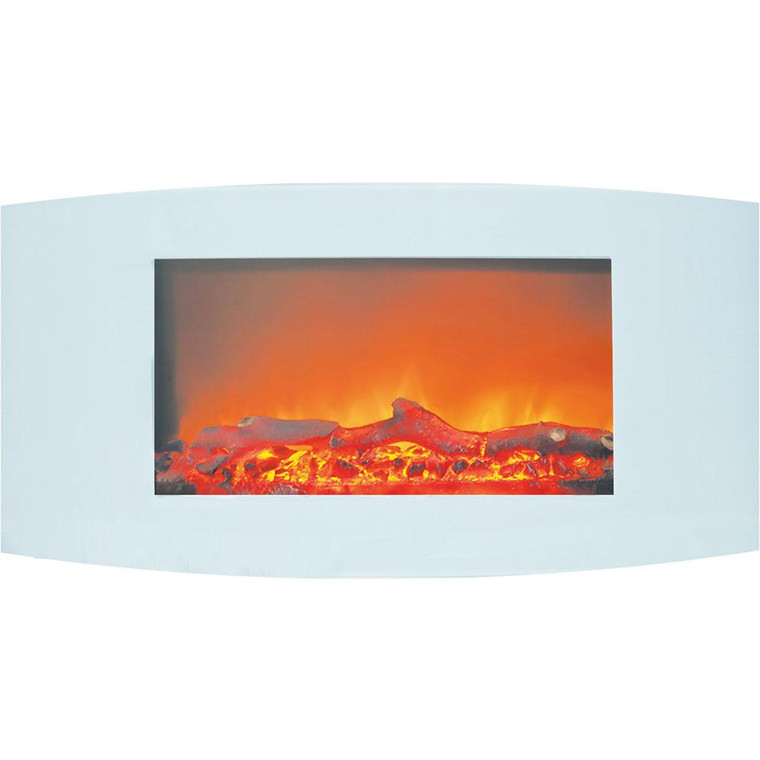 35" Curved Wall Mount Electric Fireplace With Logs CAM35WMEF-2WHT