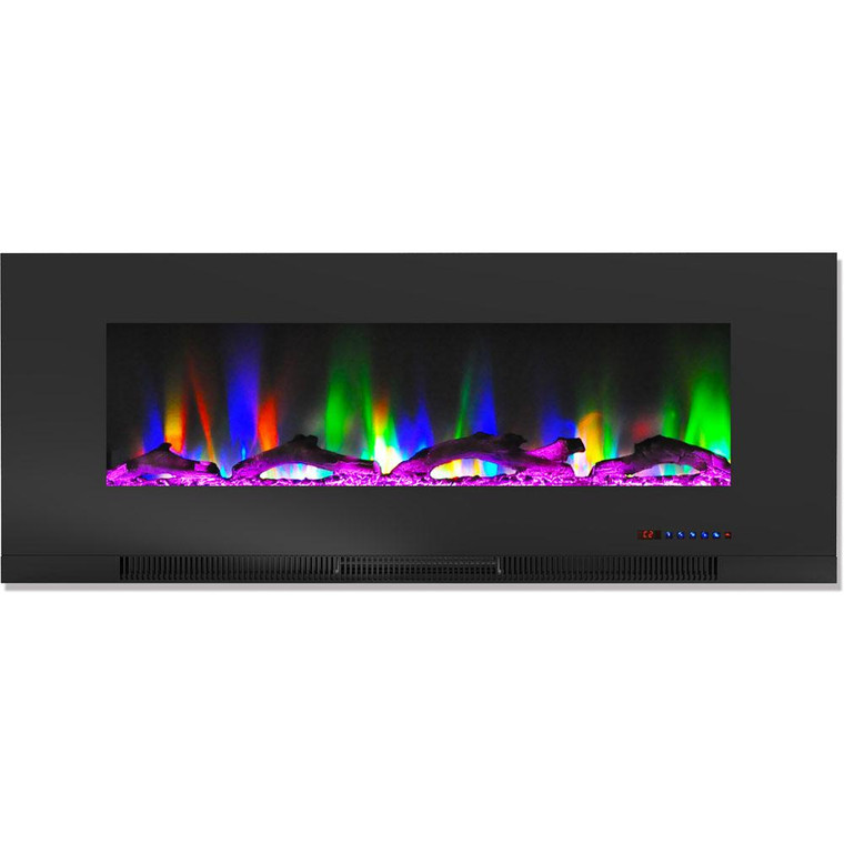 50" Color Changing Wall Mount Fireplace With Logs CAM50WMEF-2BLK
