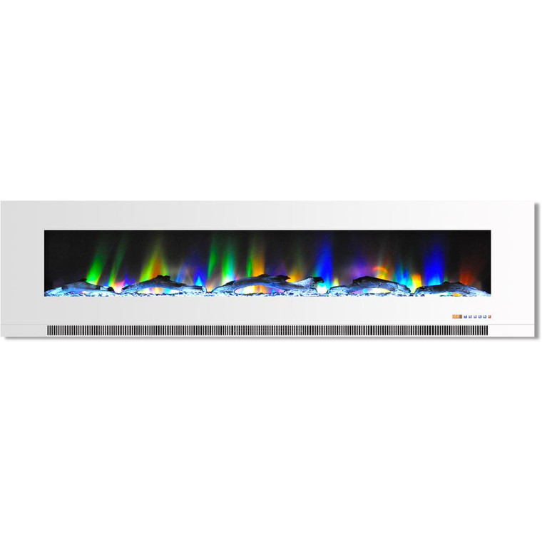 78" Color Changing Wall Mount Fireplace With Logs CAM78WMEF-2WHT