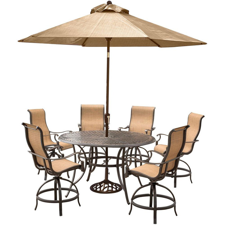 Manor 7 Pieces Outdoor Bar Dining Set With Umbrella MANDN7PCBR-SU