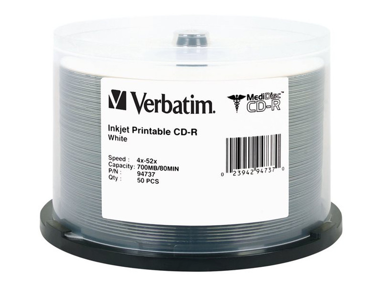 Verbatim Cd-R Inkjet 50Pk 700Mb/52X Spin-White VER94737 By Arlington