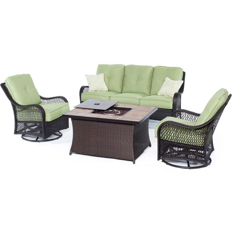 Orleans Fire Pit Seating Set ORLEANS4PCFP-GRN-B