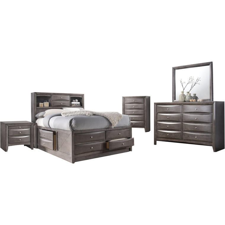 Orleans Storage 5 Piece Bedroom Suite: Qbed, Dresser, Mirror, Chest, Nstand 98126A5Q1-GR